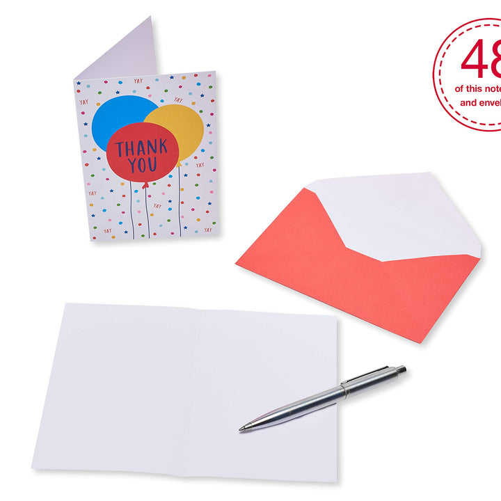 American Greetings Thank You Cards with Envelopes, Multi Color Balloons (48-Count) Party Balloons