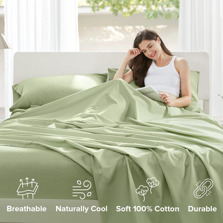 Comfort Spaces 100% Cotton Sheet Set Breathable, Lightweight, Soft with 14" Elastic Pocket Fits up to 16" Mattress, All Season Cozy Bedding, Matching Pillow Case, Queen Good Vibes 4 Piece