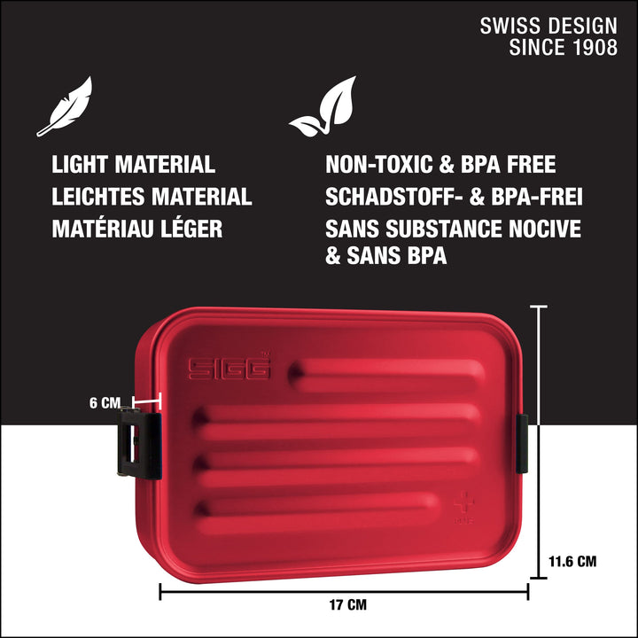 SIGG - Lunch Box Aluminium Plus Red - With Compartments - Award Winning Design - Dishwasher & Microwave Safe - Leakproof - Featherweight - BPA Free - S small