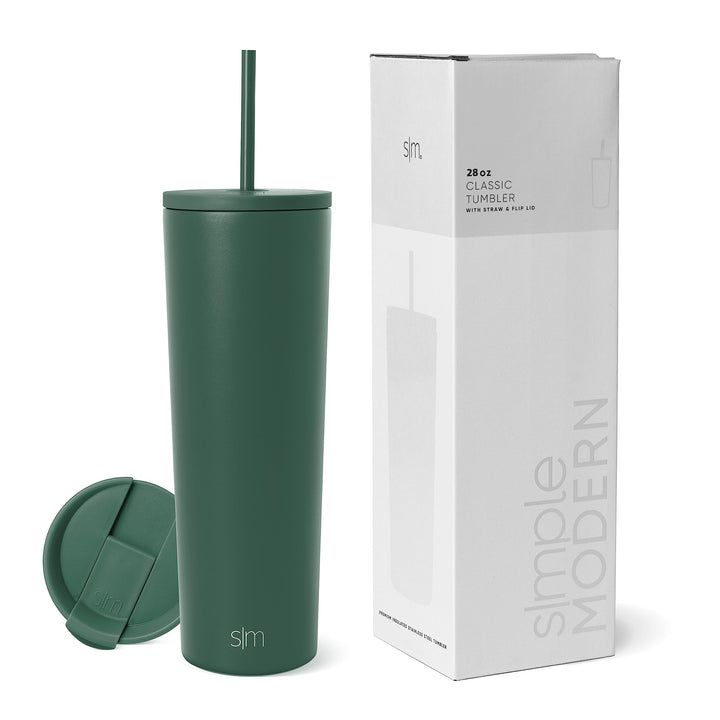 Simple Modern Insulated Tumbler with Lid and Straw | Iced Coffee Cup Reusable Stainless Steel Water Bottle Travel Mug | Gifts for Women Men Her Him | Classic Collection | 28oz | Forest -Forest