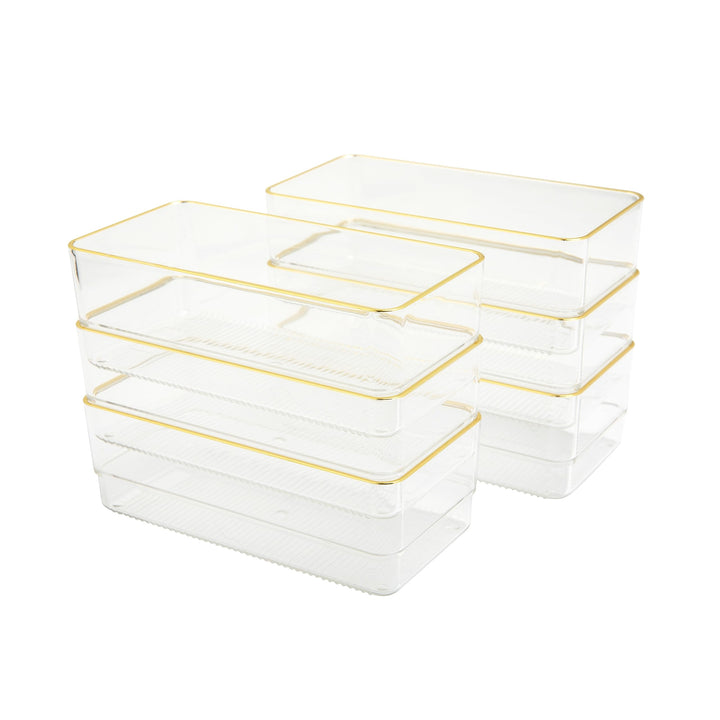 Martha Stewart Kerry Plastic Stackable Office Desk Drawer Organizers, 6" x 3", 6 Pack, with Gold Trim 6" x 3"