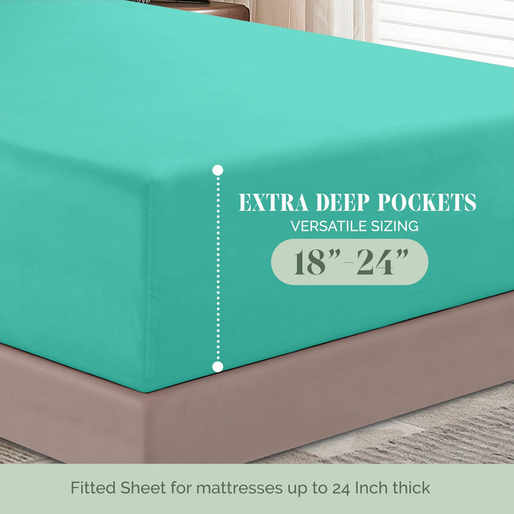 Elegant Comfort 1500 Premium Hotel Quality 18-24 Inches Deep - Extra Deep Pocket Single Fitted Sheet for High Mattress, Luxury and Softest, Smart Pocket - Wrinkle Free, California King, Marine Teal Cal King - EXTRA DEEP Pocket