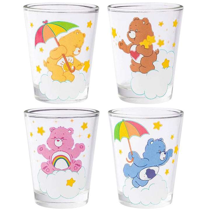 Silver Buffalo Care Bears Clouds 4-Pack Mini Glass Set, 1.5 Ounces