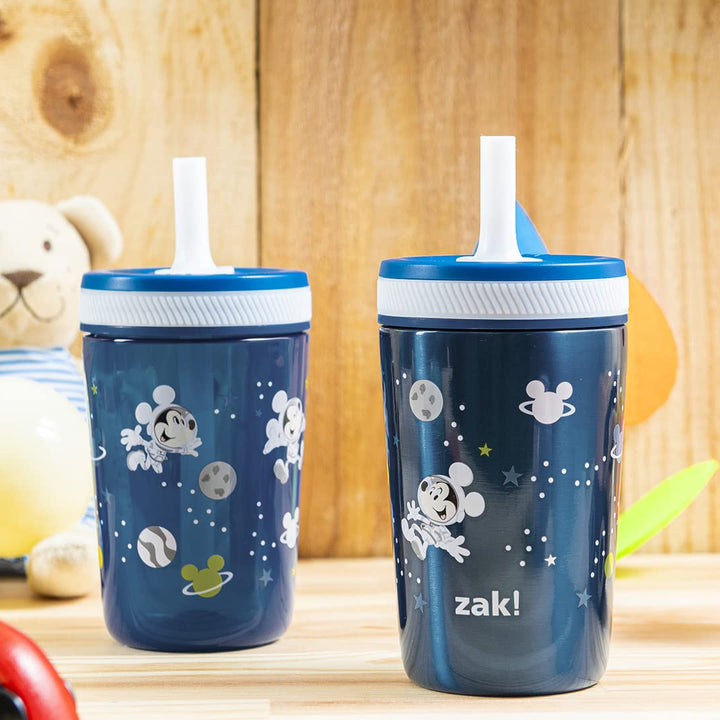 Zak Designs Disney Mickey Mouse Kelso Tumbler Set, Leak-Proof Screw-On Lid with Straw, Bundle for Kids Includes Plastic and Stainless Steel Cups with Bonus Sipper (3pc Set, Non-BPA)15 fl oz. Classic