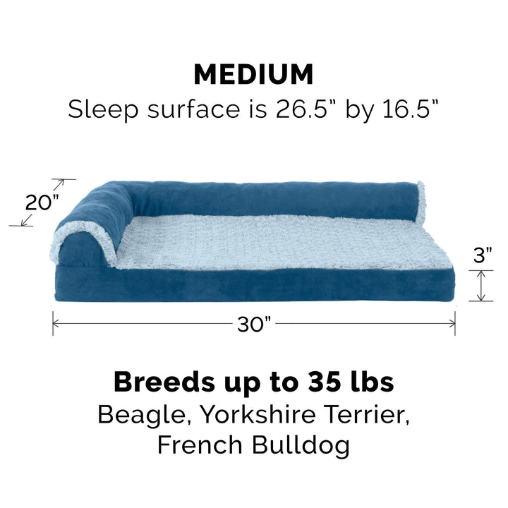 Furhaven Replacement Dog Bed Cover Two-Tone Faux Fur & Suede L Shaped Chaise, Machine Washable - Marine Blue, Medium Cover Only (Two-Tone Faux Fur & Suede) Marine Blue