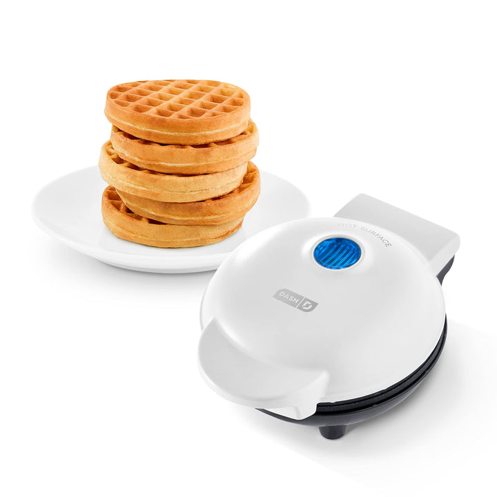 DASH Mini Maker for Individual Waffles, Hash Browns, Keto Chaffles with Easy to Clean, Non-Stick Surfaces, 4 Inch, White Waffle Maker