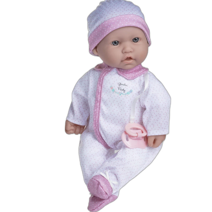 JC Toys La Baby Caucasian 16-inch Small Soft Body Baby Doll La Baby | Washable |Removable White and Pink Outfit w/Hat, Pacifier & Magic Bottle | for Children 12 Months + Pink/White Caucasian