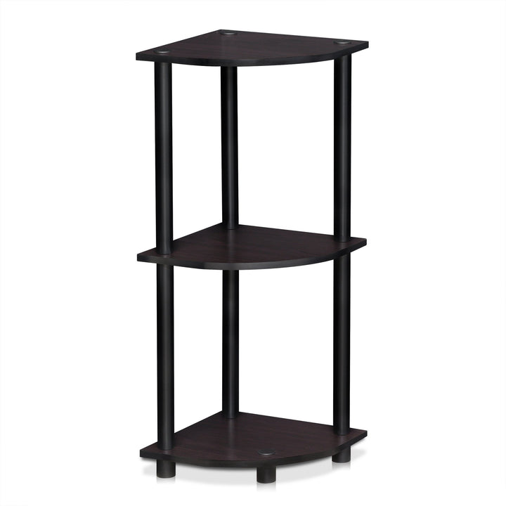 Furinno Turn-N-Tube 4-Tier Corner Display Rack Multipurpose Shelving Unit, Dark Brown Grain/Black 4-Tier Round Tube