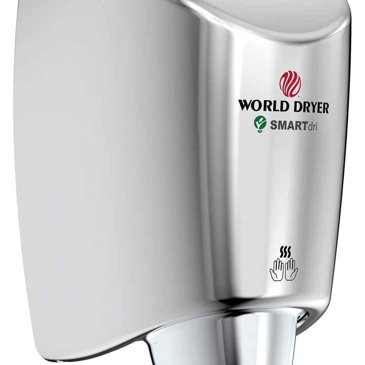 World Dryer K-972 SMARTdri High Efficiency Intelligent Automatic Hand Dryer in Polished Stainless Steel Multi-Port Nozzle, 110-120V