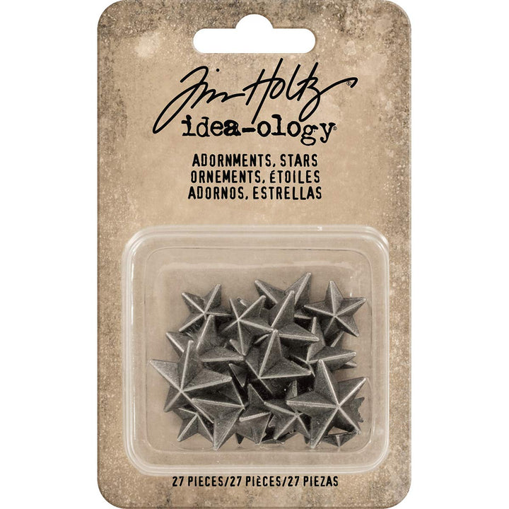 Tim Holtz Idea-ology Adornments Stars, Antique Nickel Finish, Various Sizes, Package of 27 Stars (TH93562)