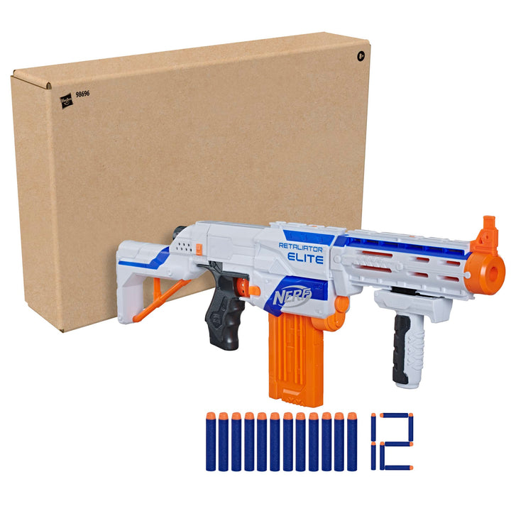 NERF N-Strike Elite Retaliator Blaster, Stock, Grip, Barrel, 12-Clip, 12 Darts, Outdoor Toys for Kids 8+ ( Exclusive)