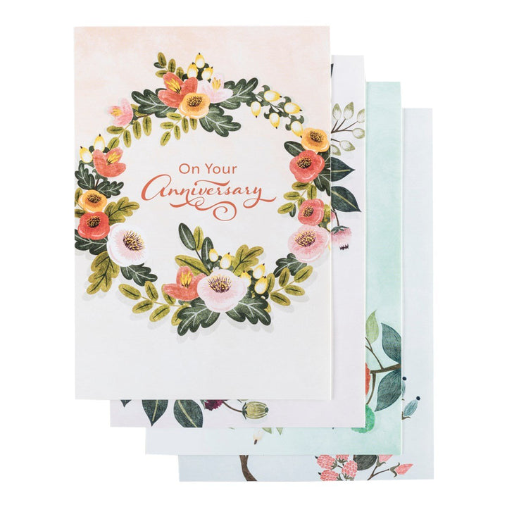 DaySpring - Anniversary - Celebrating Your Anniversary - 4 Design Assortment with Scripture - 12 Boxed Floral Cards and Envelopes (18561)