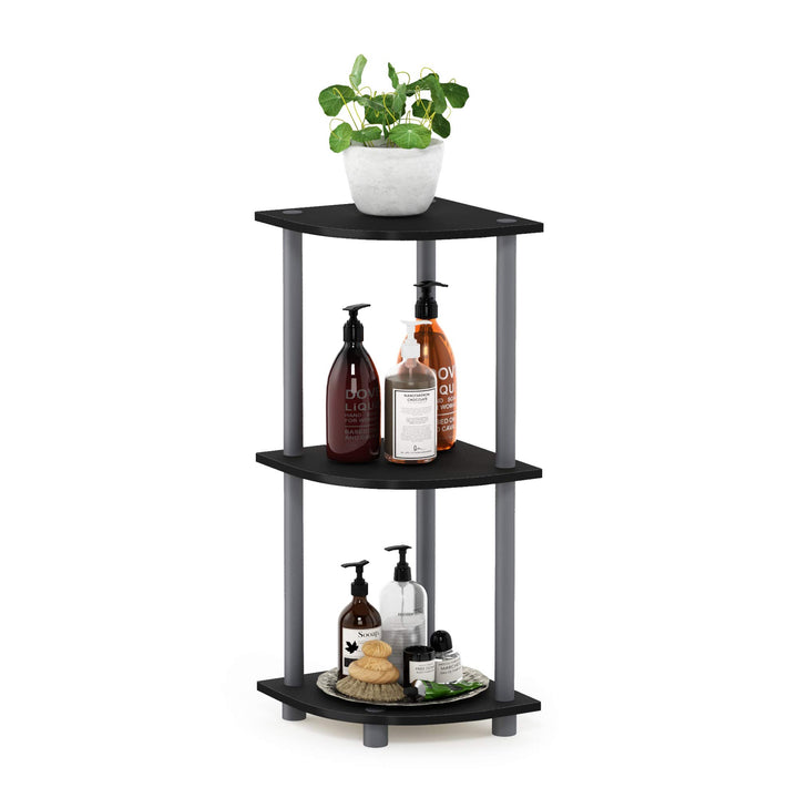 Furinno Turn-N-Tube 4-Tier Corner Display Rack Multipurpose Shelving Unit, Dark Brown Grain/Black 4-Tier Round Tube