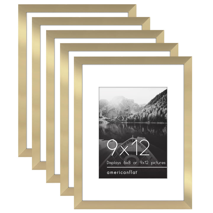 Americanflat 12x16 Picture Frame with Polished Plexiglass - Set of 5 - Use as 8.5x11 Frame with Mat or 12x16 Frame Without Mat - Galleria Collection - Gallery Wall Frame Set for Wall Display - White