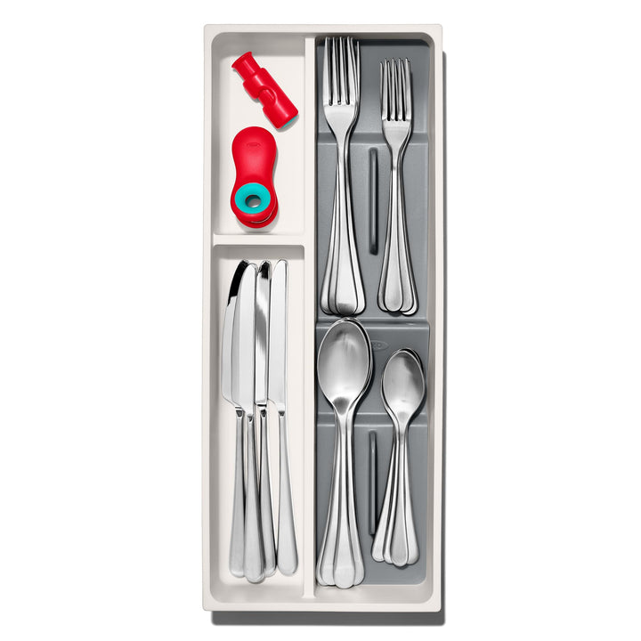 OXO Good Grips Kitchen Drawer, Compact Utensil Organizer, 6.75"D x 16.35"W x 2.36"H, White