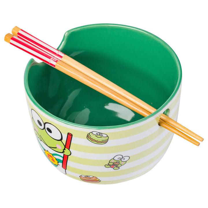 Silver Buffalo Sanrio Hello Kitty and Friends Keroppi Foodie Icons Ceramic Ramen Noodle Rice Bowl with Chopsticks, Microwave Safe, 20 Ounces Cartoon