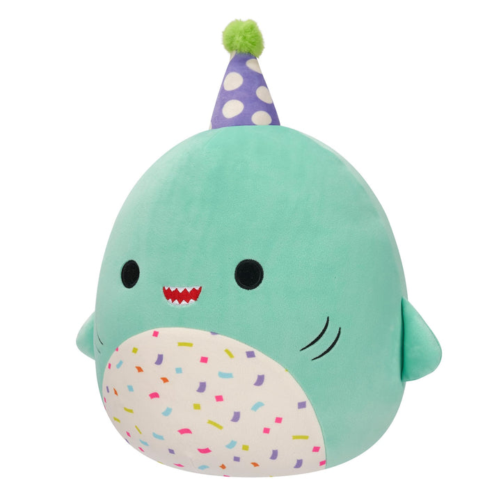 Squishmallows Original 12-Inch Sharon Teal Shark with Party Hat Confetti Belly - Official Jazwares Plush 12 inch