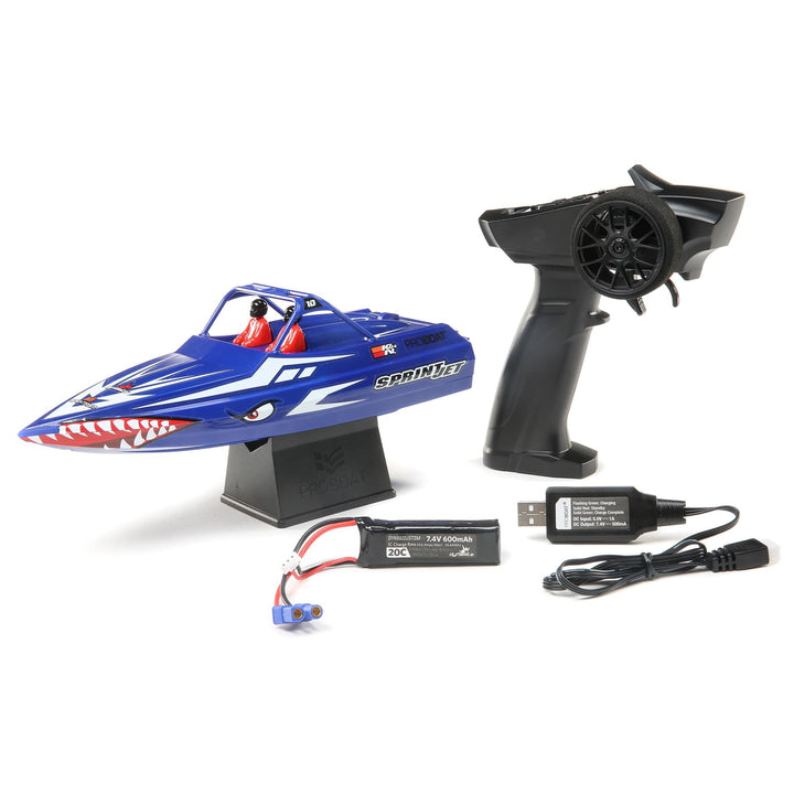 Pro Boat Sprintjet 9" Self-Righting Deep-V Jet Boat Brushed RTR Ready to Run Blue PRB08045T2