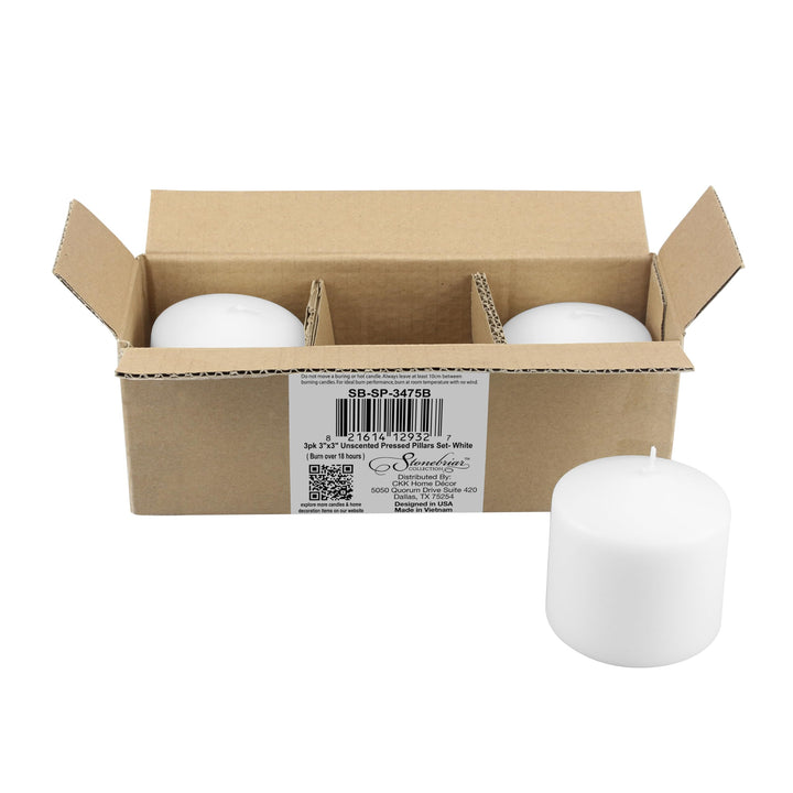 Stonebriar 3 Pack Tall 3 x 6 Inch 65 Hour Long Burning Unscented White Wax Pillar Candles 3x6 3.0