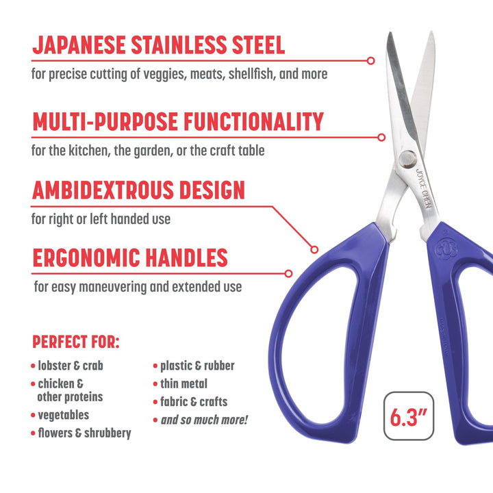 Joyce Chen Original Unlimited Kitchen Scissors All Purpose Dishwasher Safe Kitchen Shears With Comfortable Handles, Blue, 2 Pack