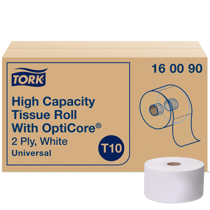 Tork OptiCore® Mid-size Toilet Paper Roll White T10, Universal, 2-ply, 12 x 2000 sheets, 160090