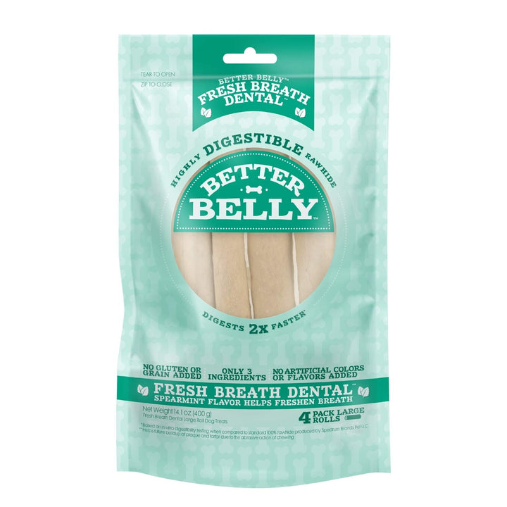 Better Belly Fresh Breath Dental Large Rolls, Dog Chews, 4 Count