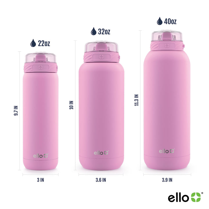 Ello Cooper 22oz Stainless Steel Water Bottle with Straw and Carry Handle, Double Walled and Vacuum Insulated Metal, Leak Proof Locking Lid with Soft Silicone Spout, Reusbale, BPA Free, Bubblegum