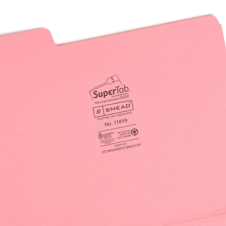 Smead SuperTab File Folder, Oversized 1/3-Cut Tab, Letter Size, Dark Pink, 12 per Pack (11819)