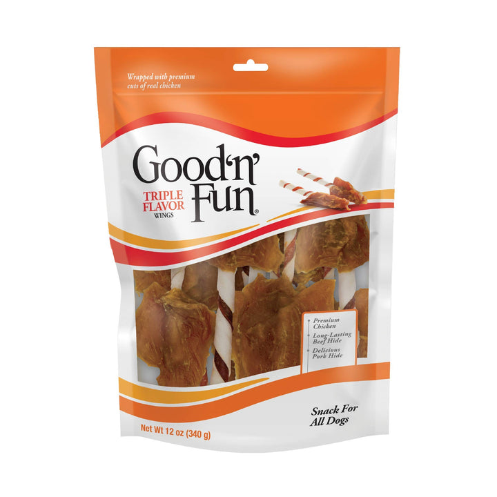 Good 'N' Fun Triple Flavor Wings, Made with Real Meat, Treats for All Dog Sizes