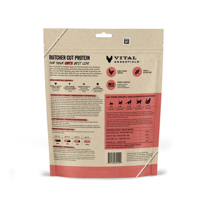 Vital Essentials Freeze Dried Raw Cat Food, Chicken Mini Patties Entree, 3.75 oz