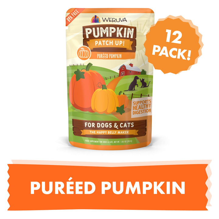 Weruva Pumpkin Patch Up!, Pumpkin Puree Pet Food Supplement for Dogs & Cats, 1.05 Ounce (Pack of 12), Orange (0805)