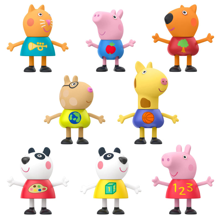 Peppa Pig School Classroom Toy Figures 8-Pack, Peppa Pig, George Pig, Peggi Panda, Candy Cat and More, Kids Easter Egg Fillers or Basket Stuffers, Ages 3+ (Exclusive)