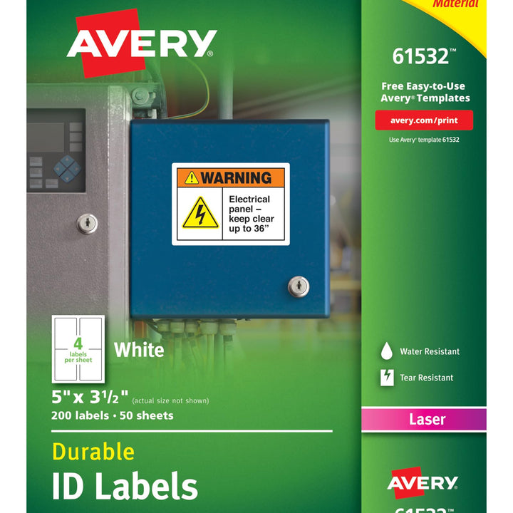 Avery Durable White Cover Up ID Labels for Laser Printers, 5 x 3.5, Pack of 200 (61532)