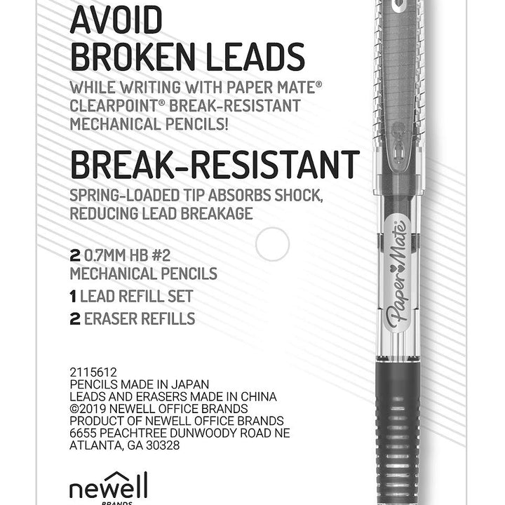 Paper Mate Clearpoint Break-Resistant Mechanical Pencils, HB 2 Lead (0.7mm), 2 Pencils (Dark Blue and Dark Green), 1 Lead Refill Set, 2 Erasers