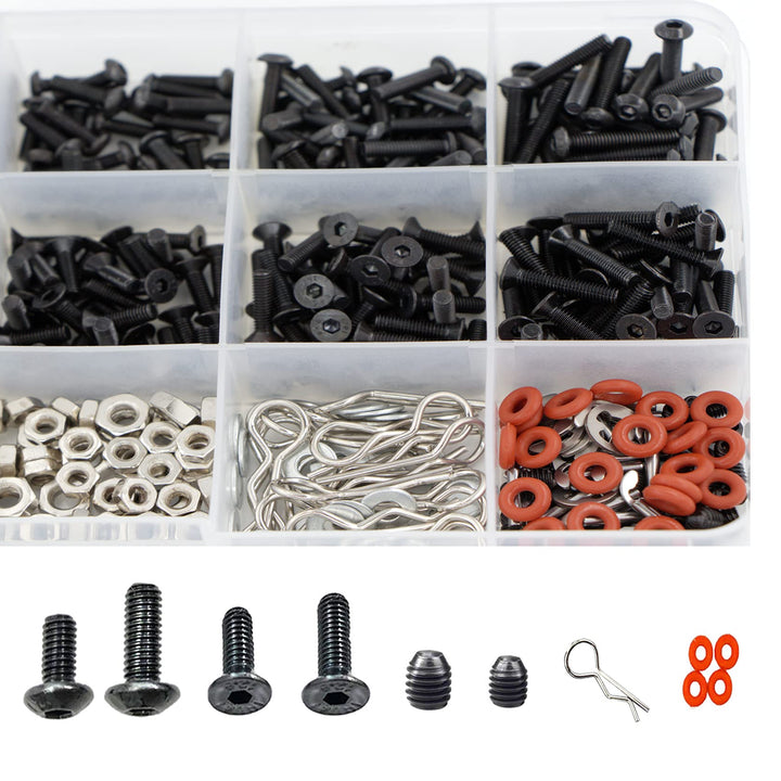 535PCS RC Screw Kit Repair Tool Assortment Set M3 M4 Hex Screws Nut Hardware Fasteners with Wrench for Traxxas Axial Redcat HSP HPI Arrma Losi 1:8 1:10 1:12 1:16 Scale RC Cars Trucks Crawler Parts