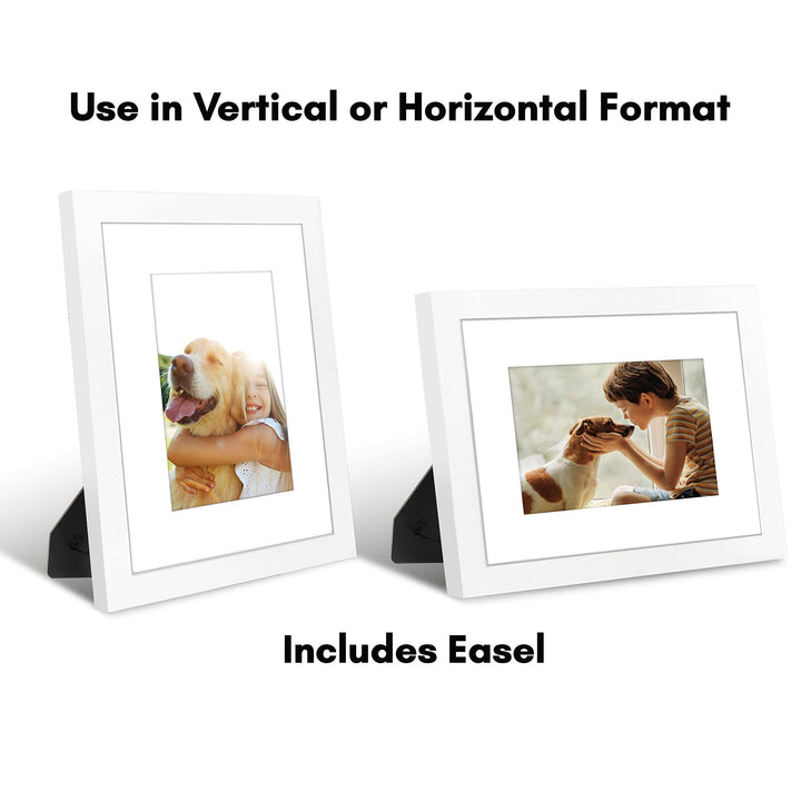 Americanflat 8x10 Picture Frame in White - Use as 5x7 Picture Frame with Mat or 8x10 Frame Without Mat - Engineered Wood Photo Frame with Shatter-Resistant Glass and Easel for Wall and Tabletop