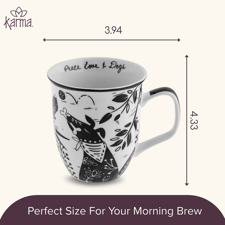 Karma Gifts 16 oz Black and White Boho Mug Dog - Cute Coffee and Tea Mug - Ceramic Coffee Mugs for Women and Men 16 Ounces