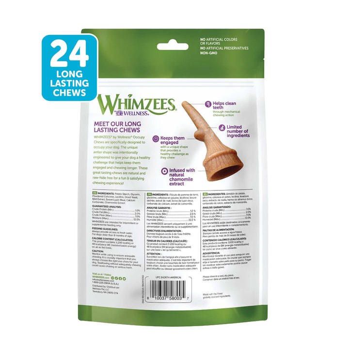 WHIMZEES by Wellness Occupy Antler Natural Dental Chews for Dogs, Long Lasting Treats, Grain-Free, Freshens Breath, Small Breed, 24 count 0.53 Ounce (Pack of 24)