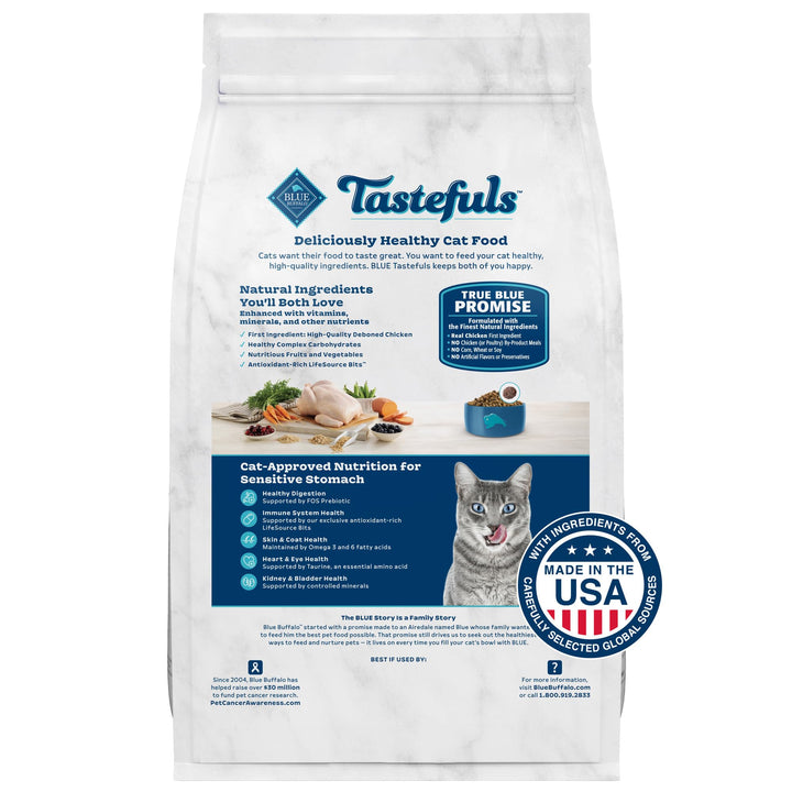 Blue Buffalo Tastefuls Natural Dry Food for Adult Indoor Cats, Chicken & Brown Rice Recipe, 10-lb. Bag 10 Pound (Pack of 1)