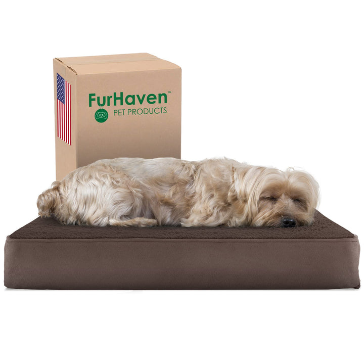 Furhaven Orthopedic Dog Bed for Small Dogs w/ Removable Washable Cover, For Dogs Up to 20 lbs - Terry & Suede Mattress - Espresso, Small