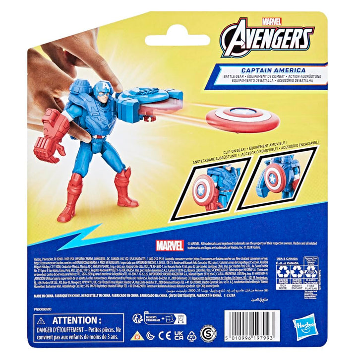 Marvel Epic Hero Series Battle Gear Captain America Action Figure, 4-Inch, Avengers Super Hero Toys for Kids Ages 4 and Up Captain America (Battle Gear)