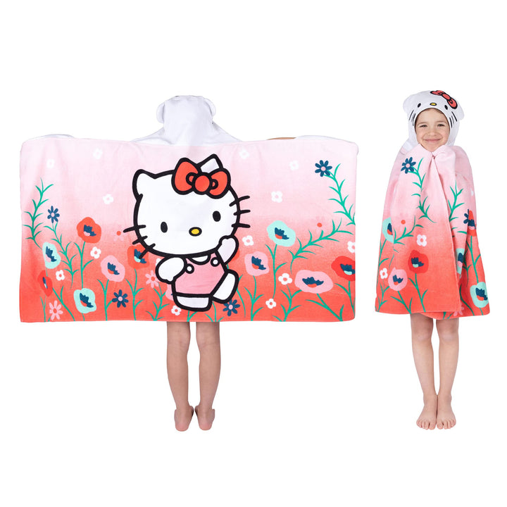 Hello Kitty Bath/Pool/Beach Soft Cotton Terry Hooded Towel Wrap, 24 in x 50 in, By Franco Kids Hello Kitty