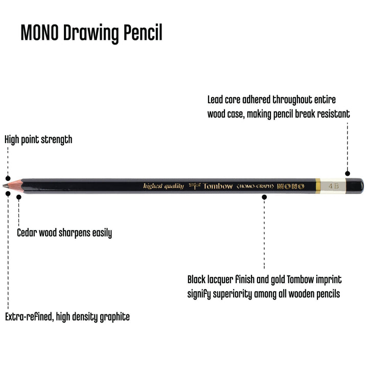 Tombow 51505 MONO Drawing Pencil, 4B, Graphite 12-Pack