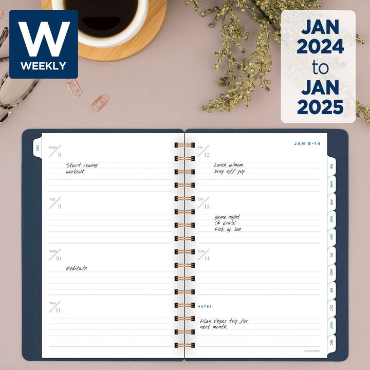 AT-A-GLANCE 2024 Weekly & Monthly Planner, 5-1/2" x 8-1/2", Small, Wirebound, Signature Collection, Navy (YP2002024) 2024 Old Edition