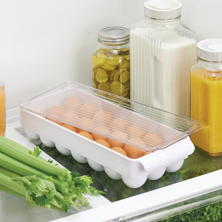 iDesign Fridge Binz BPA-Free Plastic Stackable Egg Holder - 14.5" x 6.25" x 3", Clear/White White