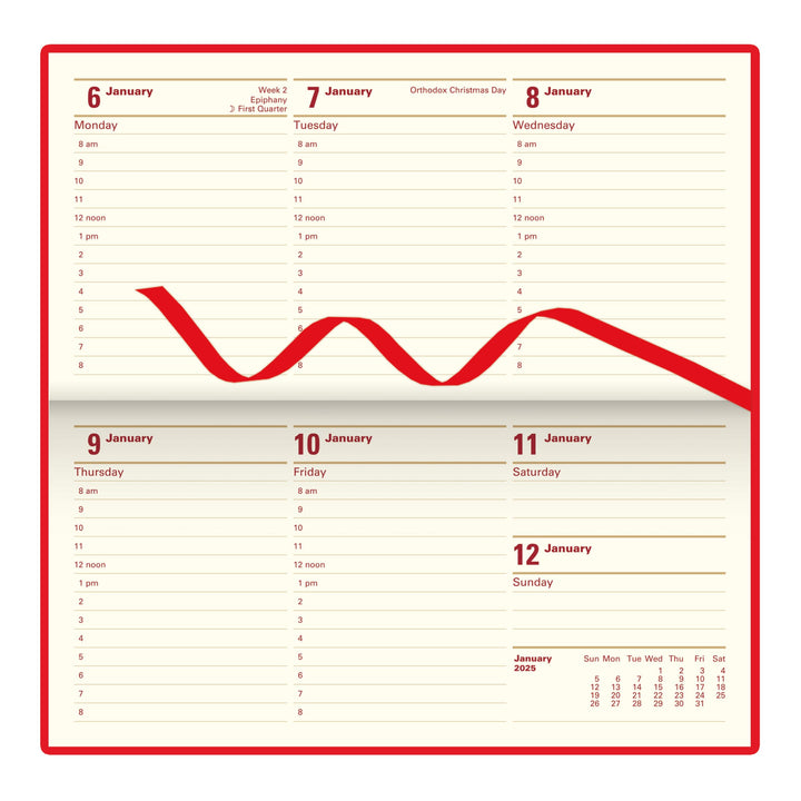 Letts of London® Belgravia 2025 Weekly/Monthly Appointment Book and Planner, 12 Months, January to December, Horizontal, Slim Size, 6.625" x 3.25", English, Red (C33SRD-25)