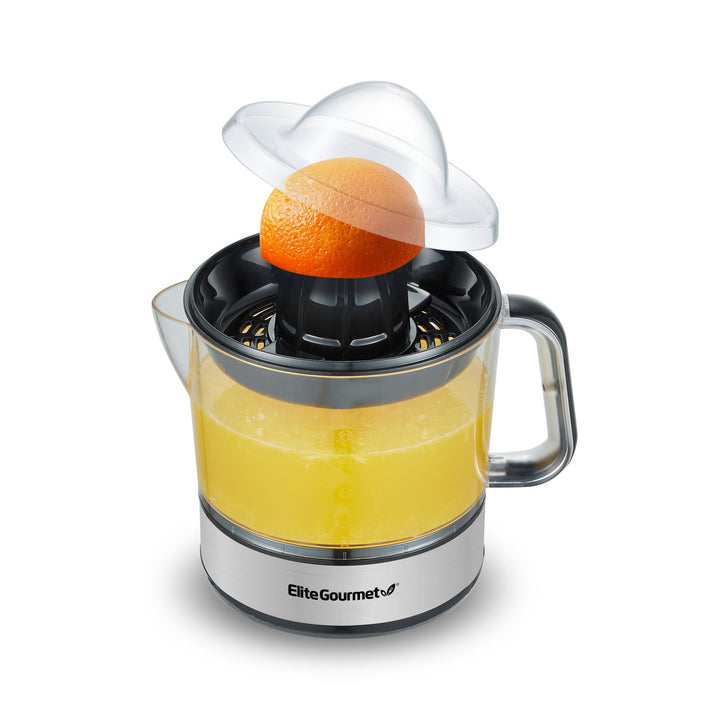 Elite Gourmet ETS623 BPA-Free Electric Citrus Juicer, Compact, Large Volume, Pulp Control, Oranges, Lemons, Limes, Grapefruits with Easy Pour Spout, 24oz, Black/Stainless Steel Stainless Steel