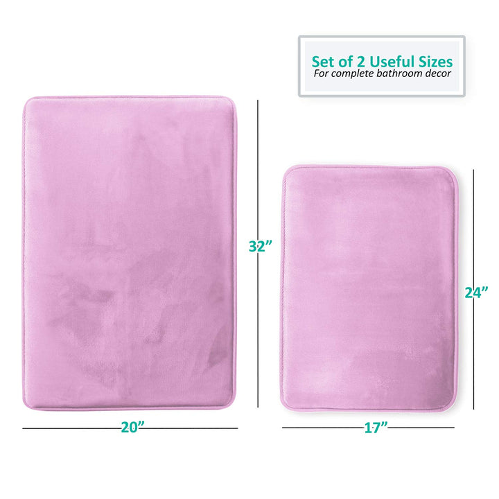 Clara Clark 2 Piece Bathroom Rugs Bath Mat Set, Velvet Memory Foam Bath Mats for Bathroom - Non-Slip, PVC Backing Bath Rugs, Washable Bathroom Rug Mats - Dries Quickly, Bathroom Rug Set - Lavender Solid 2 Piece Set Lavender Dream