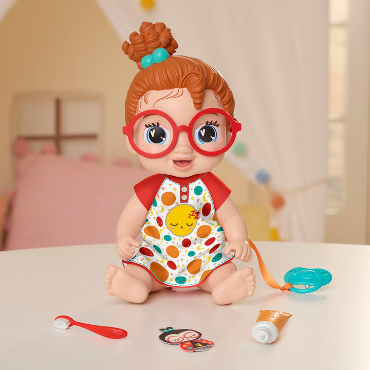 Baby Alive Lil Dreamer Dottie Doodle Sleepy Baby Doll Set, Red Hair, Fun Sleepover Theme, Preschool Toys for Girls & Boys 3 Years & Up