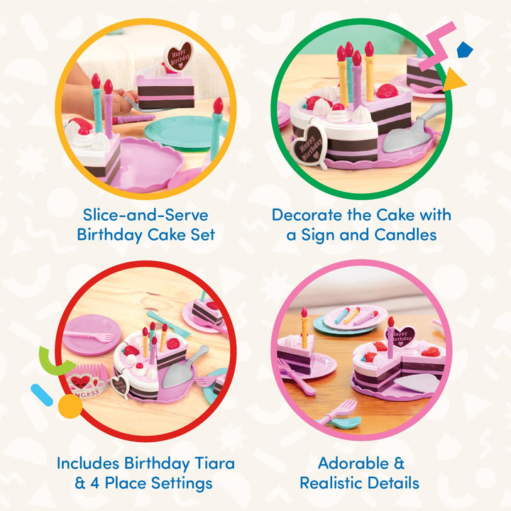 Battat- Play Circle- Birthday Cake – Toy Food – Plates & Candles Accessories- Pretend Play- Princess Birthday Party- 3 years + (24 Pcs) Birthday Party Set (24 Pcs)